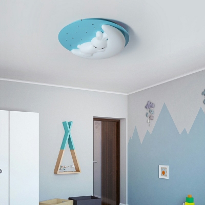 Kids Style 1-Light Cartoon Rabbit Flush Mount Plastic Ceiling Mounted Fixture