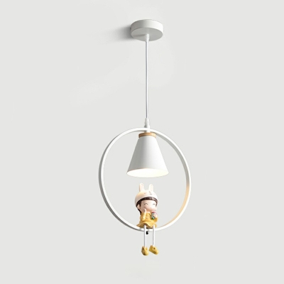 Metal Suspension Lamp Fixture 1-Head Minimalist Hanging Pendant Light for Kid's Bedroom