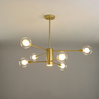 Modern Brass Chandelier Lighting with Clear Glass Hanging Pendant Light for Living Room