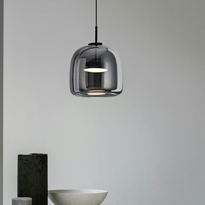Dome Hanging Lights Modern Style Glass 1-Light Pendant Lighting in Smoke Gray