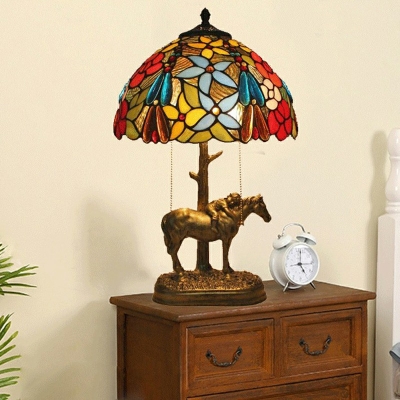 French Pastoral Glass Table Lamp Retro Art Table Lamp for Reading Room