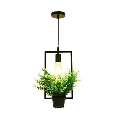 Industrial Style Wrought Iron Pendant Light Simple Chandelier for Dining Room with Plants