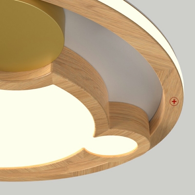 Single-Light Cartoon Mickey Shape Flushmount Light Wood Children Bedroom Flushmount Ceiling Lamp