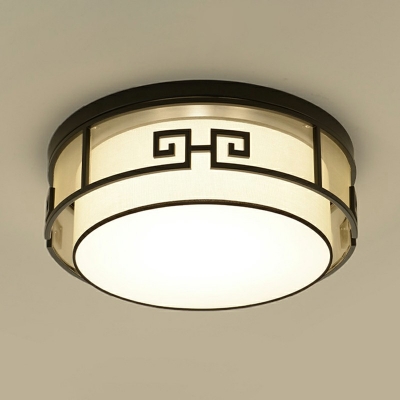 Traditional Style Cylindrical Flush Mount Lights Fabric 5-Lights Flush Mount in Black