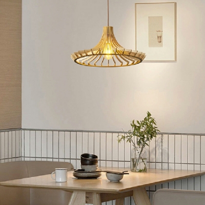 Wood Cylinder Hanging Lamp Kit Modern Style 1 Light Pendant Light in Brown