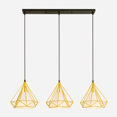 3-Light Hanging Ceiling Light Industrial Style Diamond Shape Metal Pendant Lighting Fixtures
