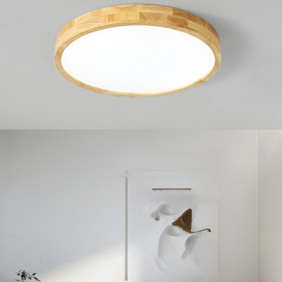 Japanese Style Minimalist Wood Ceiling Light Fixture Bedroom Flush Mount Light