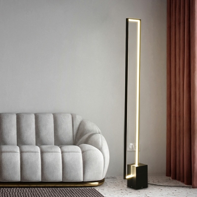 Metal Rectangle Nightstand Lamp Modern Style 1 Light Floor Light in Black