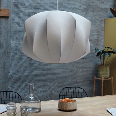 Modern 1 Head Silk Ceiling Pendant Lamp Fabric Art Deco Suspended Light in White