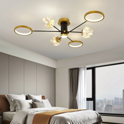Modern Style Sphere Flush Mount Ceiling Lighting Fixture Metal 9-Lights Flush Light Fixtures in Gold