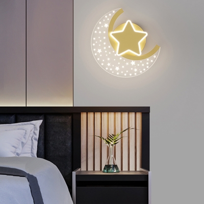 Moon and Star Wall Mounted Lighting LED with Acrylic Shade Wall Light Sconce
