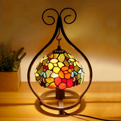 Vintage Table Lamp Single Head Tiffany-Style Stained Art Glass Table Lighting