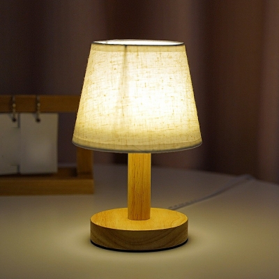 1-Light Table Lamp Contemporary Style Geometric Shape Wood Nightstand Lamp