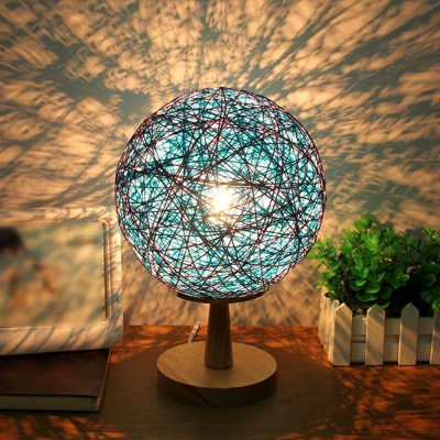 1-Light Table Lamp Contemporary Style Globe Shape Wood Nights Stand Lamp