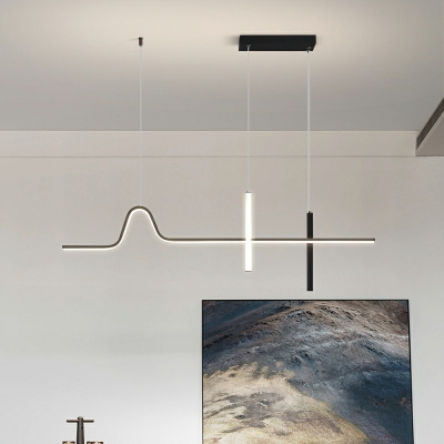 3-Light Island Ceiling Light Minimal Style Linear Shape Metal Pendant Chandelier