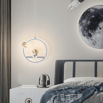 Contemporary Pendant Lights for Kid's Bedroom Astronaut LED Suspension Pendant in Grey