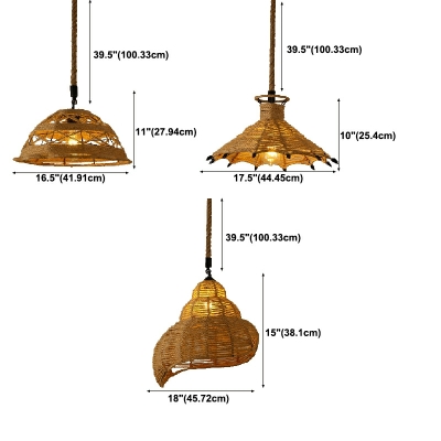 Industrial Style Cone Hanging Lamp Kit Rope 1-Light Pendant Lighting in Brown
