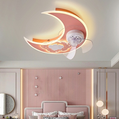 Led Flush Fan Light Children's Room Style Acrylic Semi Flush Light for Living Room
