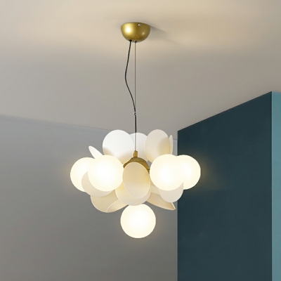 Modern Style Sphere Chandelier Light Glass 10-Lights Hanging Chandelier in White