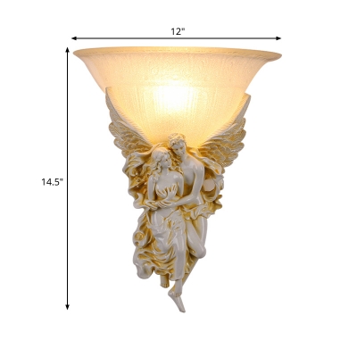 1-Light Frosted Glass Flush Wall Sconce Colonial Gold/Beige Bell Living Room Wall Light Fixture