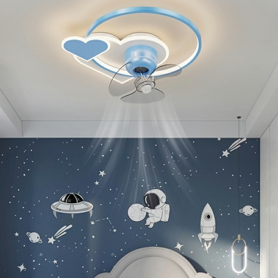 Cartoon Round Flush Mount Ceiling Light Fixture Metal Flush Fan Light Fixtures