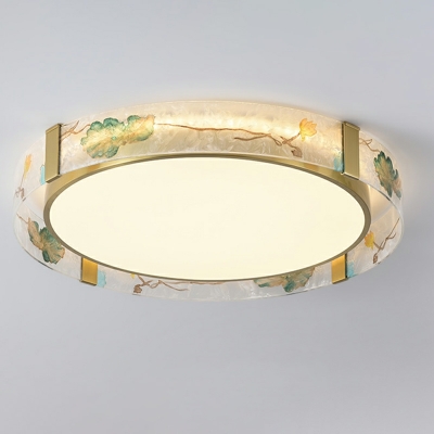 Chinese Style Copper Ceiling Light Round Glass Ceiling Mounted Fixture for Bedroom