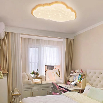 Cloud Flushmount Light Acrylic and Wood Flushmount Ceiling Lamp for Kid's Bedroom