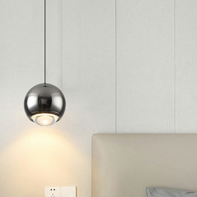 Globe Shape Pendant Light Fixture LED Mid Century Modern Hanging Lamp in Black