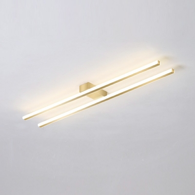 Metal Linear Flush-Mount Light Fixture Modern Style 2 Lights Flush Mount Lamp in Gold