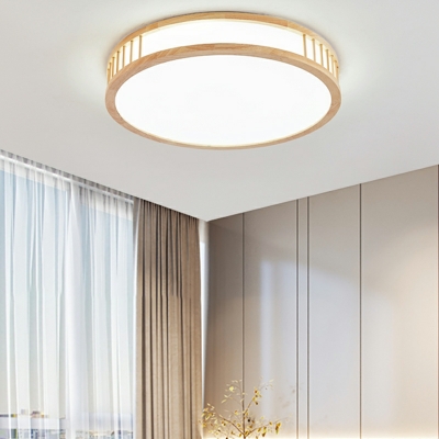Modern Minimalist Ceiling Light Japanese Style Wooden Flushmount Light for Bedroom