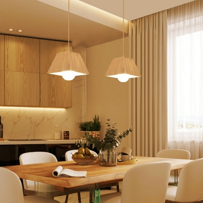3 Lights Tapered Down Lighting Modern Style Wood Pendant Lights in Yellow