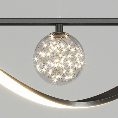 Adjustable Cord Island Chandelier Lights Modern Style Glass 4-Lights Island Lighting in Black