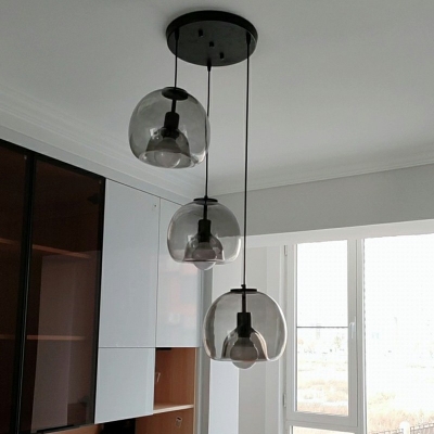 Cognac Fishbowl Multi Light Pendant Modern Style Glass 3 Lights Pendant Light