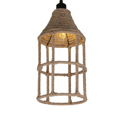 Rope Jar Hanging Lamp Kit Industrial Style 1 Light Drop Pendant in Brown