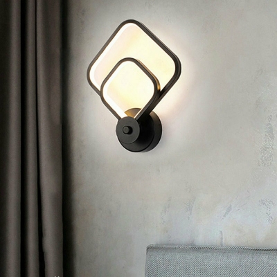 Square Wall Mounted Lights Modern Style Metal 2-Lights Wall Sconces in Black