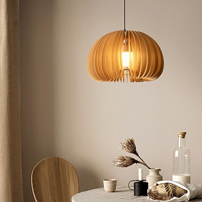 1 Bulb Pendant Lighting Fixture Wooden Modern Pumpkin Hanging Light Fixture