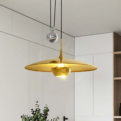 1 Light Metal Pendant Lighting UFO Shaped Hanging Lamp for Dining Room
