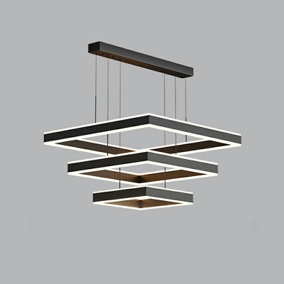 3-Light Hanging Chandelier Contemporary Style Square Shape Metal Pendant Light Kit