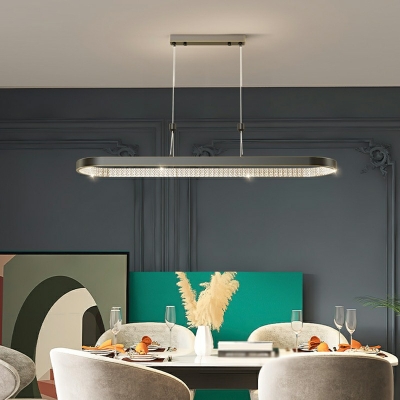 1-Light Island Ceiling Light Minimal Style Oval Shape Metal Chandelier Lighting Fixtures
