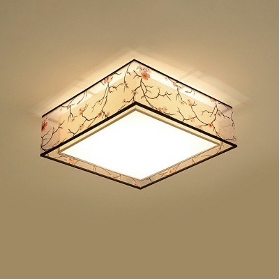 5 Lights Square Cube Flush Ceiling Lights Traditional Style Fabric Flush Mount Light in Beige