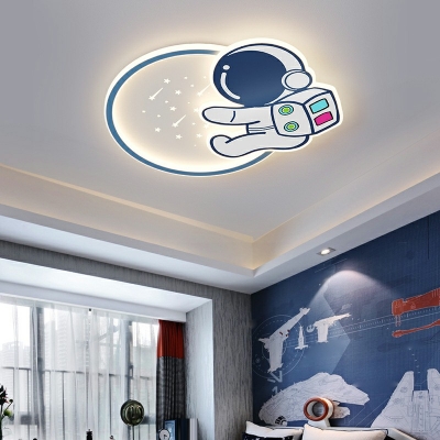 Kids Style Astronaut Shape Flush Ceiling Light LED Acrylic and Aluninum Flush Mount Lamp