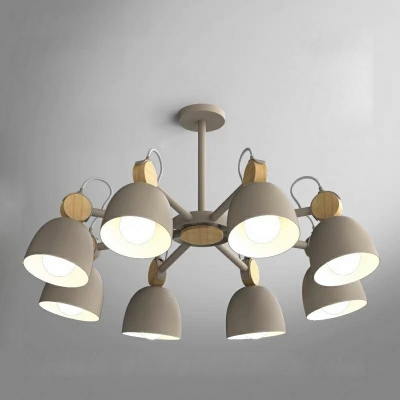 Modern Style Dome Chandelier Light Metal 8-Lights Chandelier Lighting Fixtures in Grey