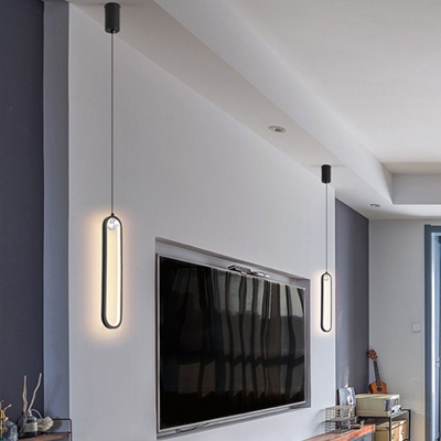 Oval Metal Pendant Lighting Modern Style Ceiling Light Kit for Bedroom