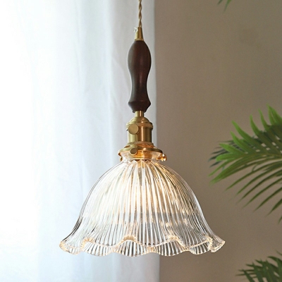 Ruffle Hanging Lamp Kit Modern Style Glass 1-Light Pendant Light Fixture in Clear