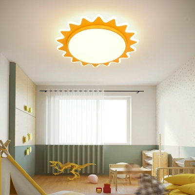 Sun Shape Ceiling Fixture Colorful Room Acrylic LED Flush Light in Yellow