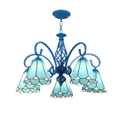 5-Light Hanging Chandelier Tiffany Style Cone Shape Metal Pendant Light Kit