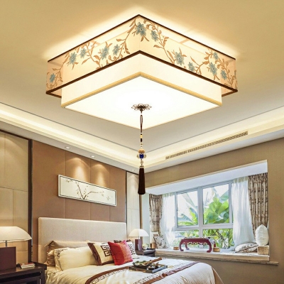 Beige Ringed Flush Ceiling Lights Traditional Style Fabric 3 Lights  Flush Mount