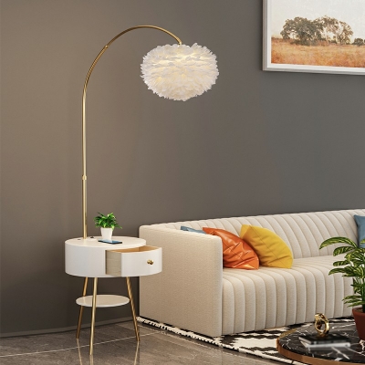 Contemporary Style Floor Lamp 1-Bulb White Feather Shade Floor Lighting