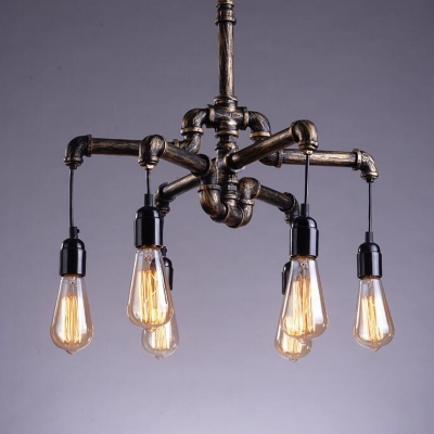 Industrial Style Wrought Iron Chandelier Simple Water Pipe Shape Pendant Light