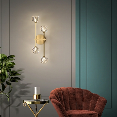 Modern Copper Wall Lamp Light Luxury Crystal Wall Sconce for Bedroom